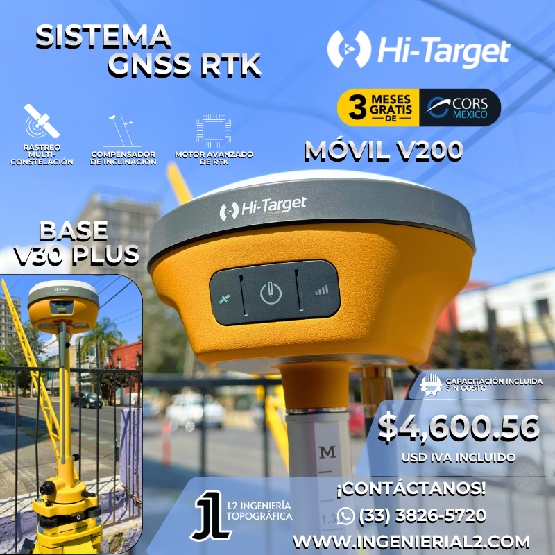 GNSS Hi-Target Móvil V200 + Base V30 Plus + controladora iHand55 para levantamientos topográficos en tiempo real